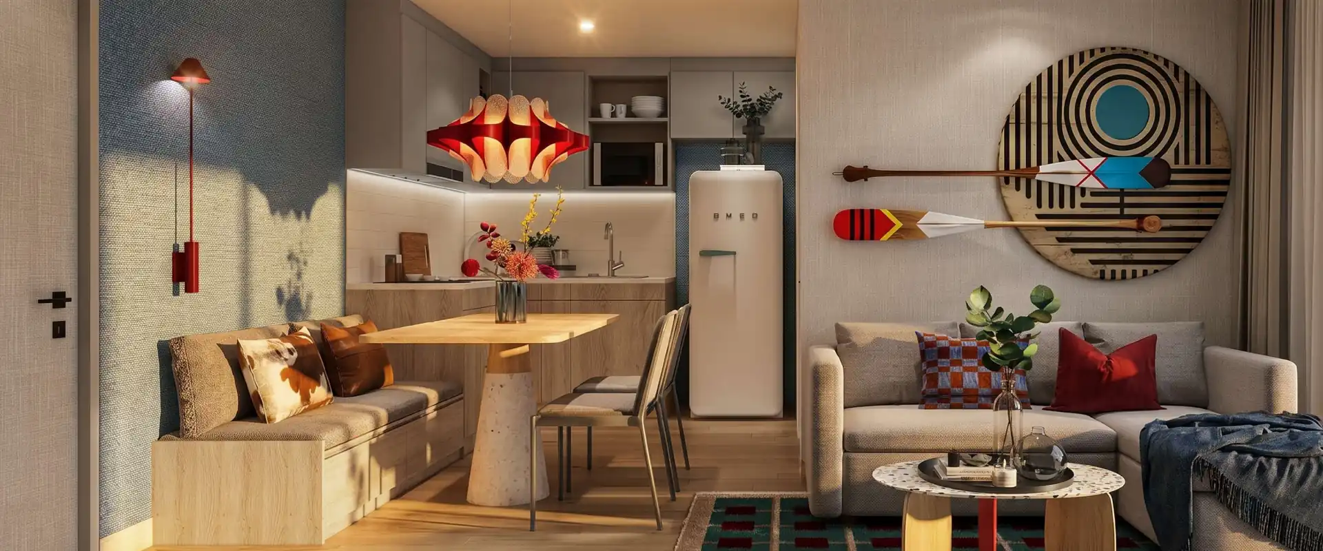 Квартира 1 Bedroom Plus, 45 м²: гостиная и кухня · Rhom Bho Property, визуализация застройщика