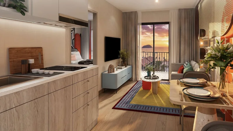 Квартира 1 Bedroom, 32,5 м²: кухня и гостиная · Rhom Bho Property, визуализация застройщика