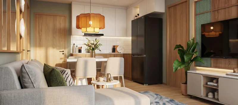 2 Bedroom, 58,2 m²: vardagsrum med kök