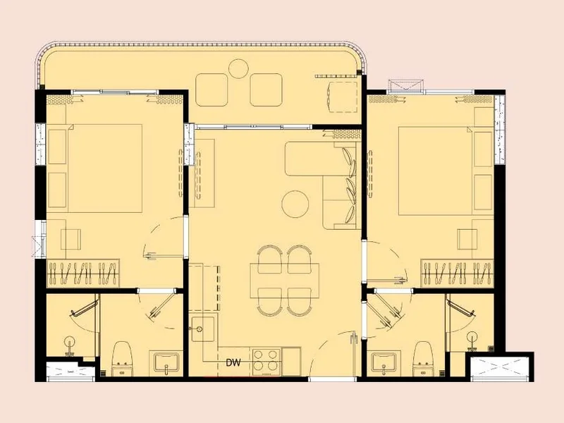 Planlösning för hörnlägenheten 2 Bedroom, The Title FIZZ Kata