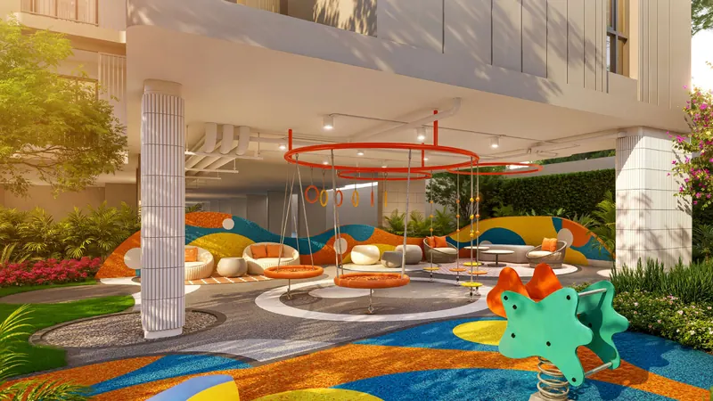 Игровая зона Fizz Play Yard под корпусом · Rhom Bho Property, визуализация застройщика